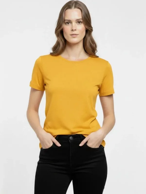 Ženska žuta likra slim fit bicikli kragna basic majica 1