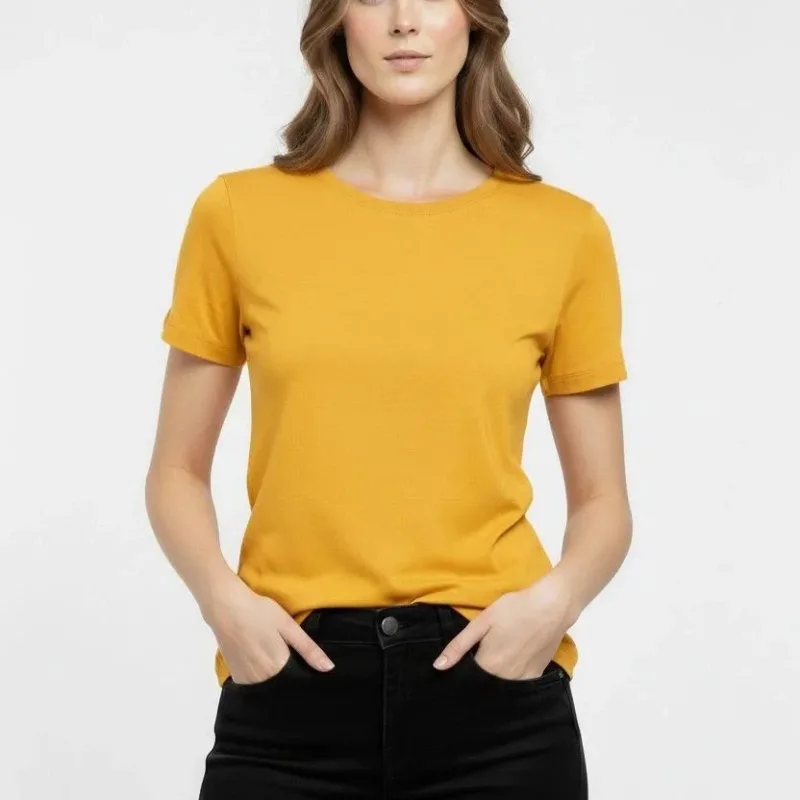 Qadın Sarı Likralı Slim Fit Velosiped Yaxalı Basic Köynək