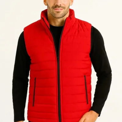 Men's Red Water-Repellent Puffer Zippered Quilted Vest with Pockets 2