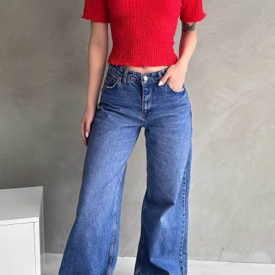 Backless Basic Waffle Blouse Red 5