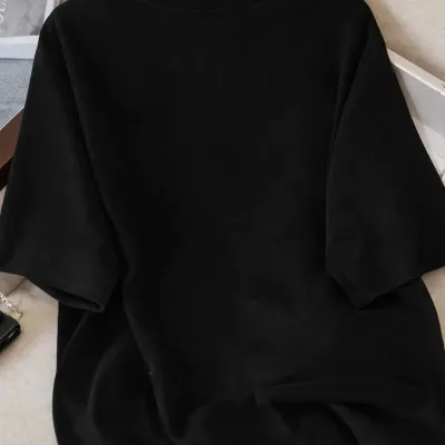 Női Fekete Oversize Macska Mintás Légáteresztő Póló 3