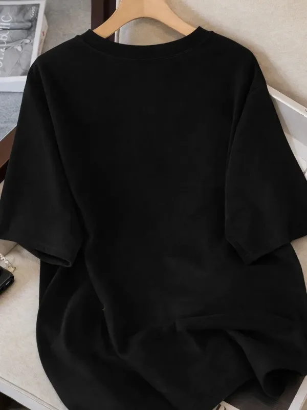 Női Fekete Oversize Macska Mintás Légáteresztő Póló 3