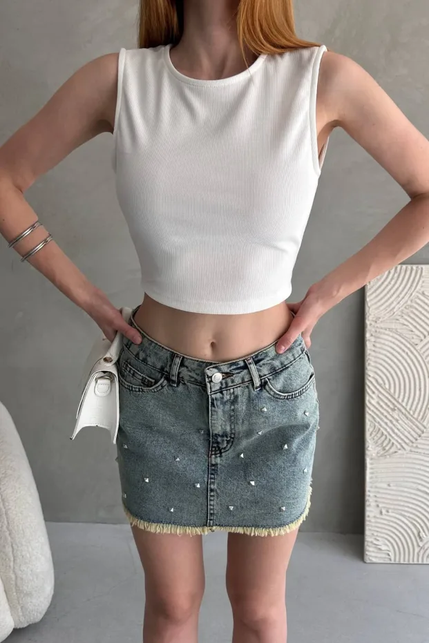 Bluza Crop Corset cu Curea pe Spate Albă 3