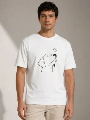 Muški bijeli oversize pas figura minimal print majica