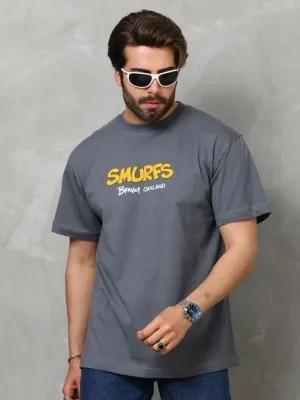 Tricou pentru bărbați, gri fumuriu, oversized, cu gât rotund, imprimat