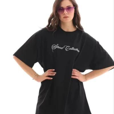 Femeie Negru Oversize Guler Bicicletă Imprimat Tricou 4