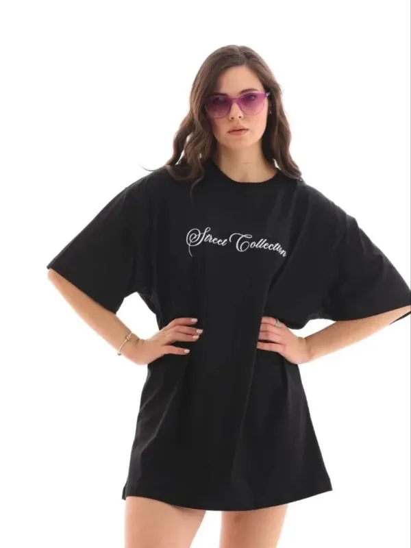 Femeie Negru Oversize Guler Bicicletă Imprimat Tricou 4