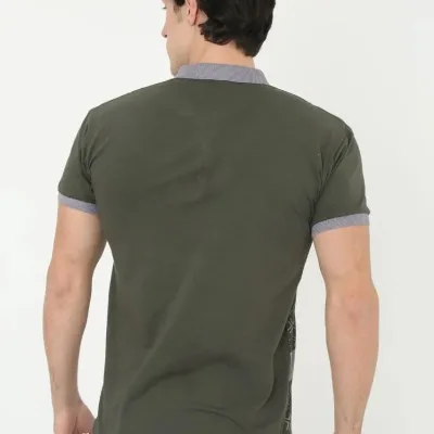 Pánské khaki slim fit potištěné polo tričko, krátký rukáv 2