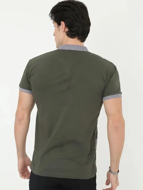 Pánské khaki slim fit potištěné polo tričko, krátký rukáv 2