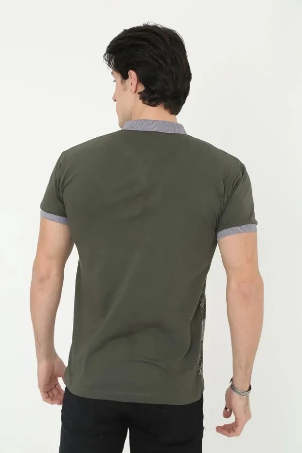 Чоловіча футболка-поло хакі slim fit з принтом, короткий рукав 2
