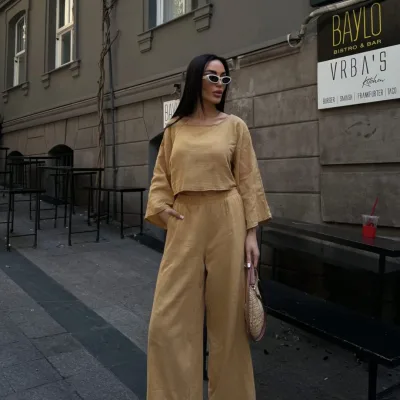 Trousers And Blouse Muslin Set Camel 1