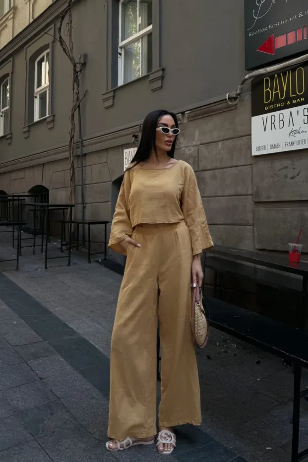 Pantalone i bluza Muslin set Kamel 1