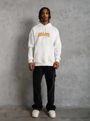 Men's White Printed 3-Thread Cotton Hooded Sweatshirt