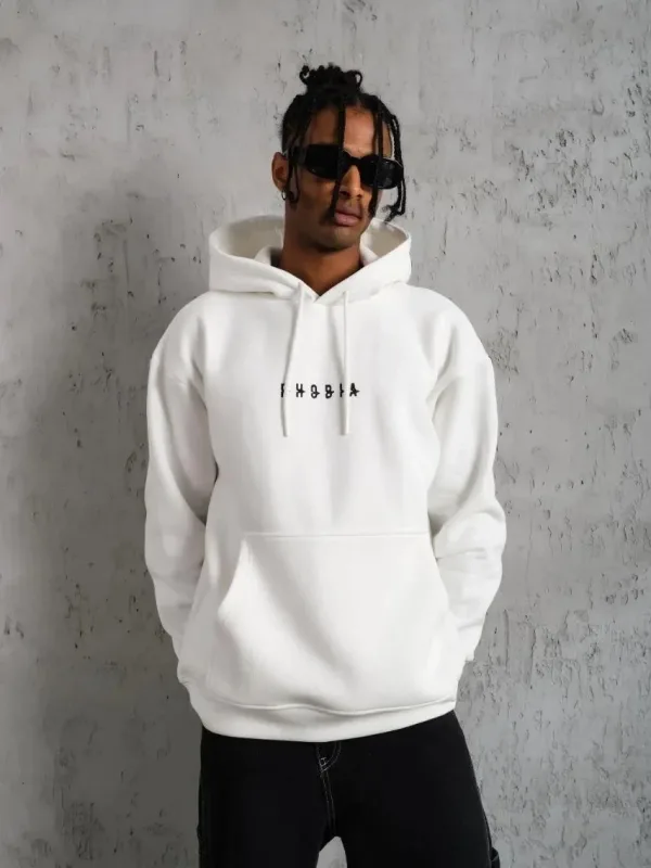 Sweatshirtê Mêran ê Spî Oversize 3 Têl Pembû Bi Kêl û Çentî 2