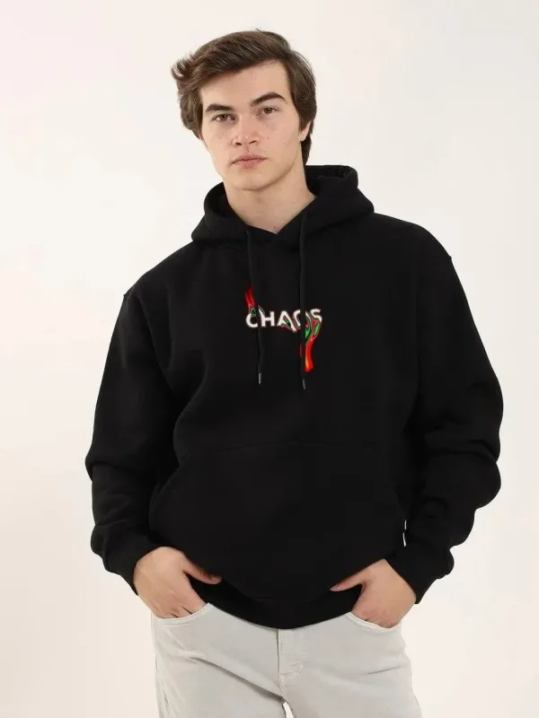 Mêr Reş Oversize 3 Têl Pembû Hoodie Çapkirî 1