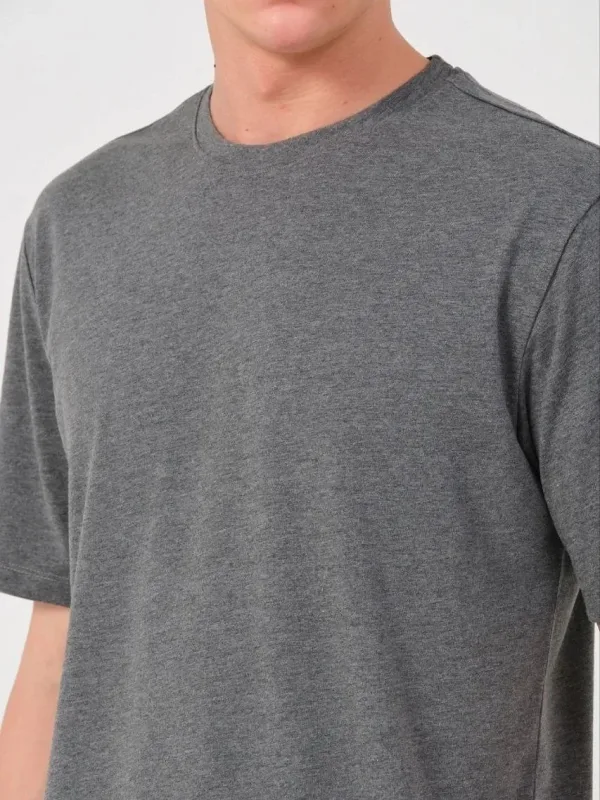 Ανδρικό Ανθρακί Oversize Ποδηλατόλαιμο Απλό Βαμβακερό Μπλουζάκι 3