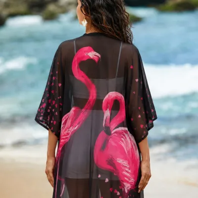 Női Fekete Kényelmes Szabású Sifon Kimono Ruha 4