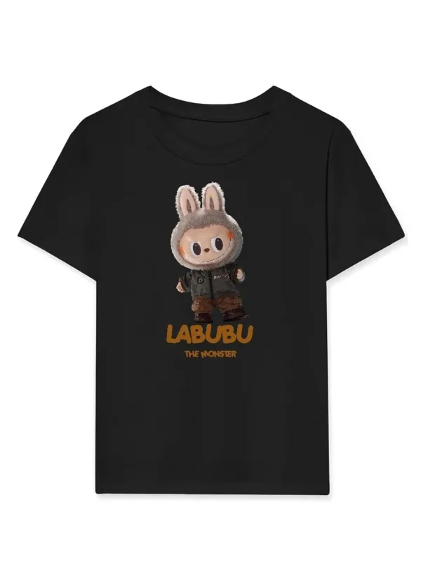 Девојче црн Labubu печатен детски T-shirt 1