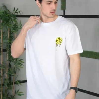 Машки бело Oversize бицикли јака печатена летна маица 2