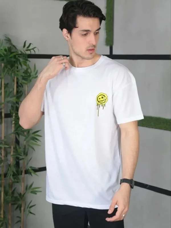 Машки бело Oversize бицикли јака печатена летна маица 2