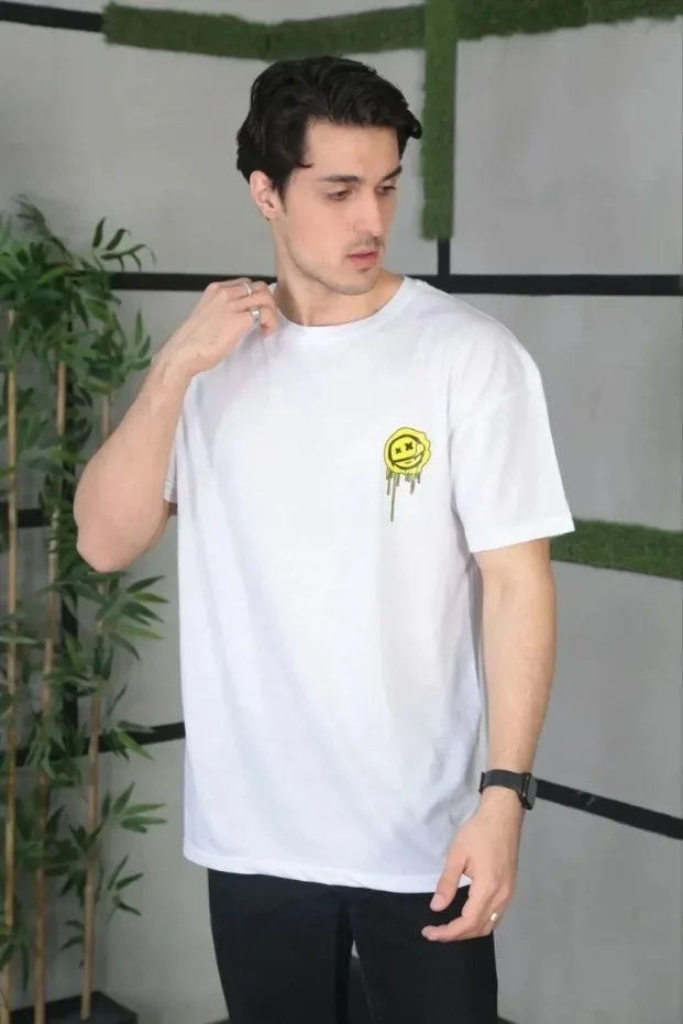 Muška bela oversize bicikli kragna štampana letnja majica 2