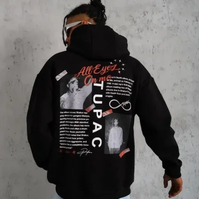 Muški crni oversize 3-niti pamučni s kapuljačom tiskani sweatshirt 2