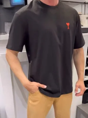 Muška crna oversize bicikl vrat srce printana majica