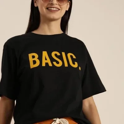 Γυναικείο Μαύρο Ποδηλατόλαιμο Τυπωμένο Basic Μπλουζάκι 1