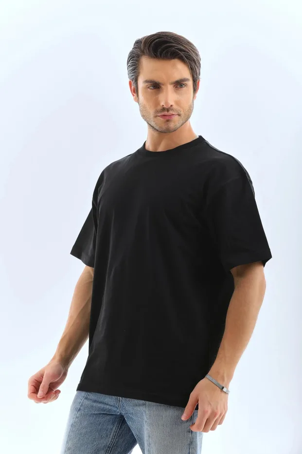 Bărbați Negru Oversize Guler Bicicletă Tricou Simplu de Vară 5