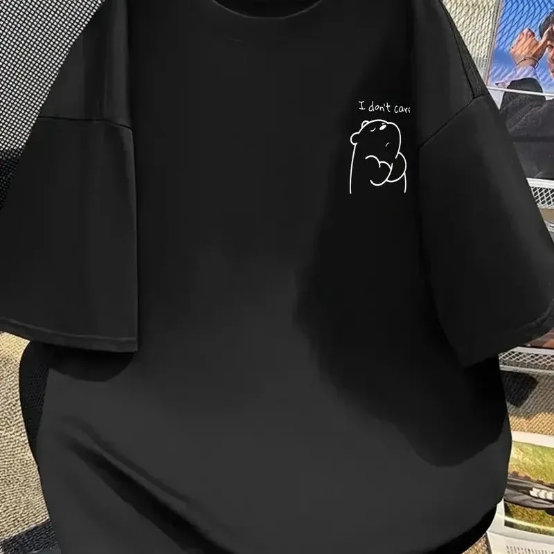 Women's Black Oversize Crew Neck Cartoon Printed T-Shirt