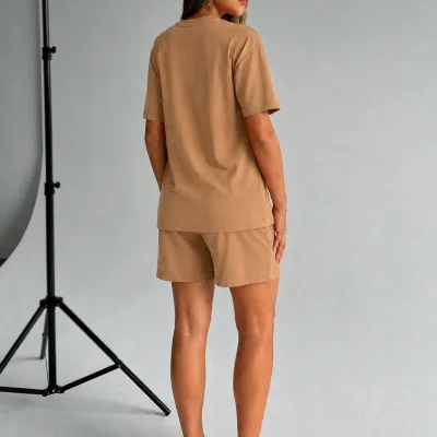 Kadın Kahverengi Oversize Modal Yumuşak Dokulu Cepli Takım 3