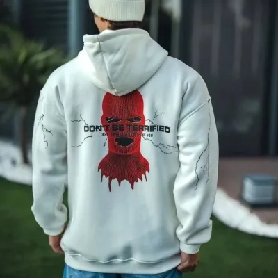 Men's White 3-Thread Cotton Hooded Printed Kangaroo Pocket Sweatshirt 2
