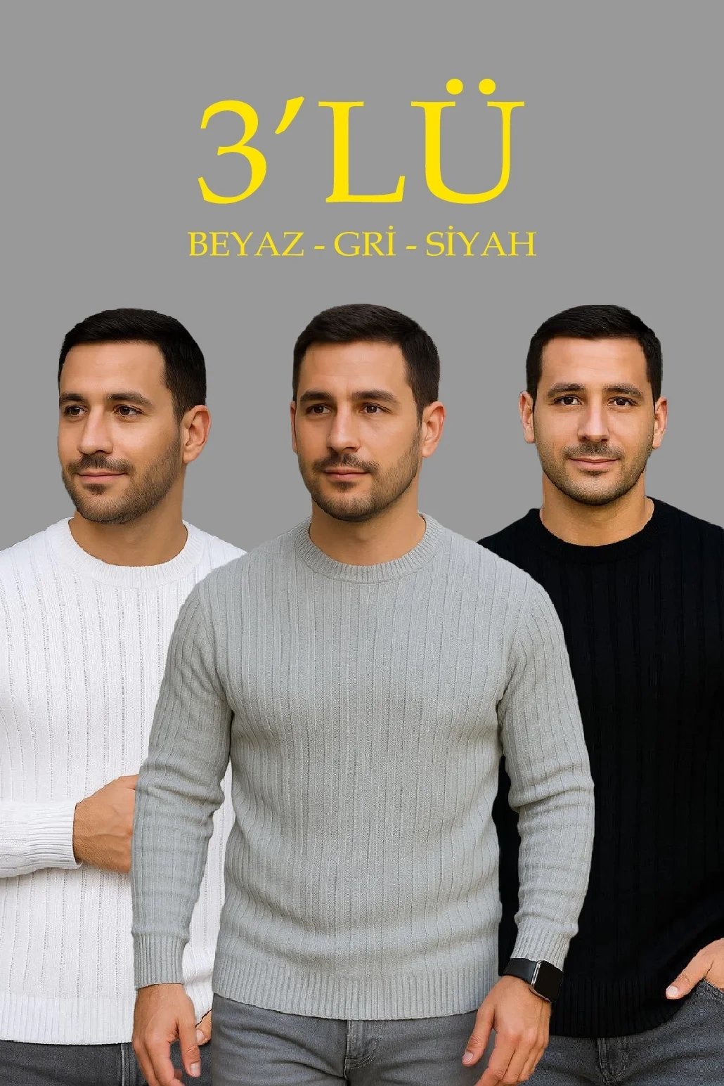 Muški set od 3 rebrasti biciklistički ovratnik debeli triko džemper 1