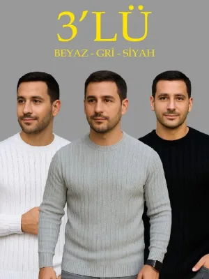 Muški 3-komplet Rebrasti Bicikli Izrez Debeli Triko Džemper