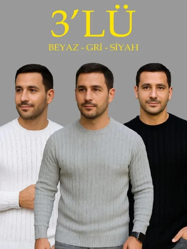 Muški 3-komplet Rebrasti Bicikli Izrez Debeli Triko Džemper 1