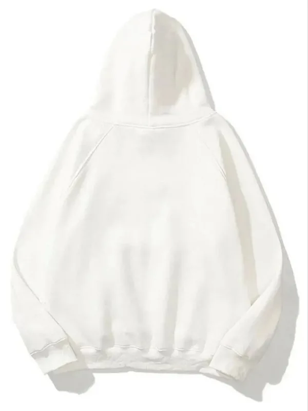 Women's White 3-Thread Cotton Hooded Kangaroo Pocket Plain Sweatshirt 2