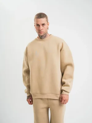 Muški bež dugi rukav bicikli kragna 3 pređe pamučni debeli sweatshirt