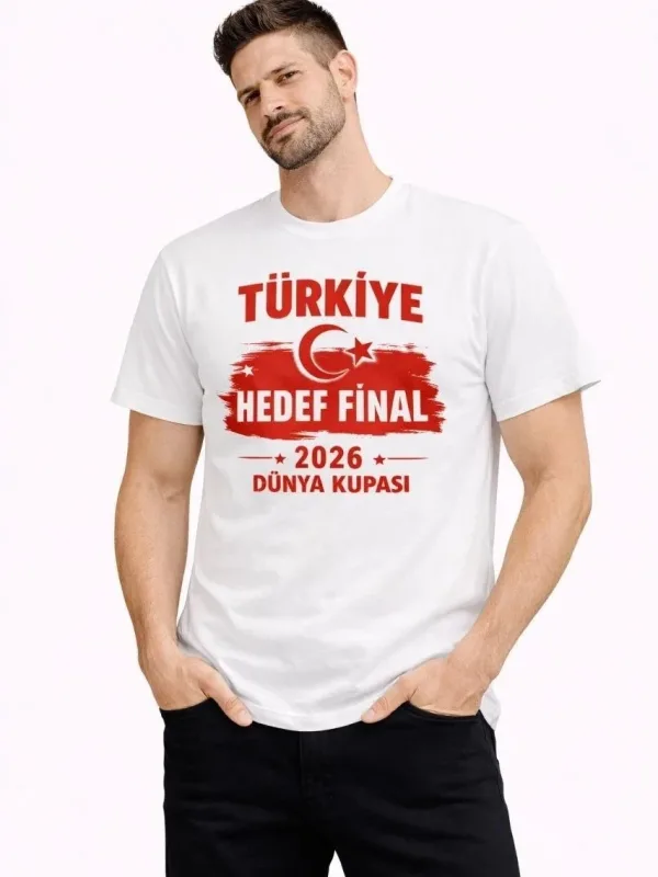 Man White Turkey Printed Moon Star World Cup Fan T-Shirt 1