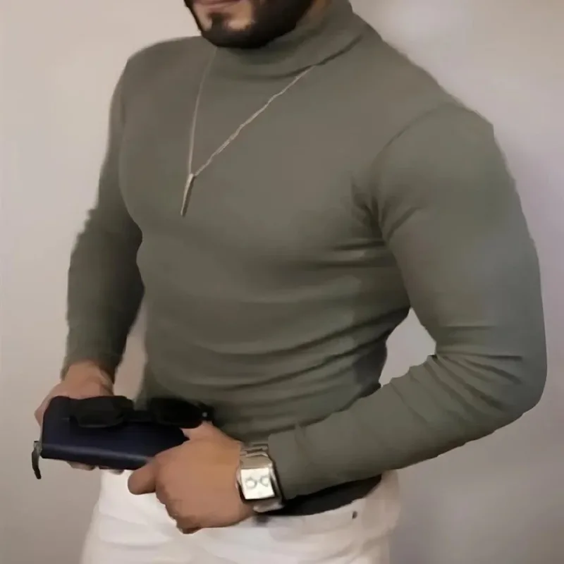 Pánské khaki rolák s žebrováním a lycrou body