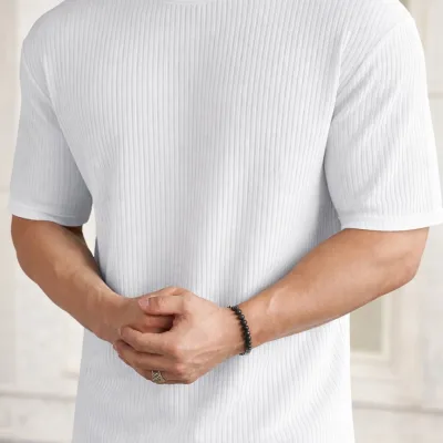 თეთრი Oversize ნეკნიანი ბამბა მამაკაცის T-მაისური 5