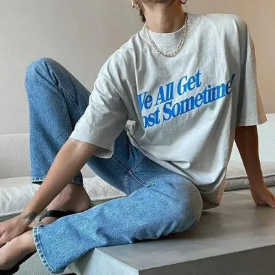 Női Fehér Oversize Nyomott Rövid Ujjú Póló 5