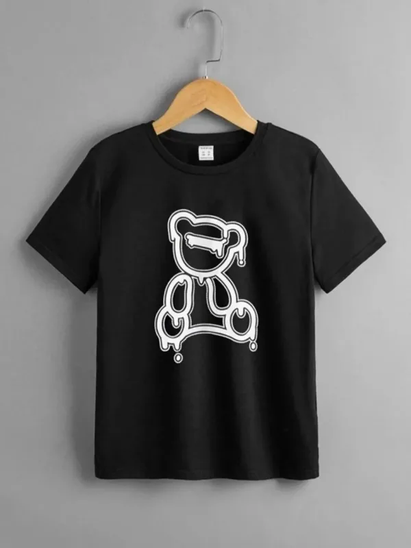 Uşaq Qara Oversize Çap Dairəvi Yaxalı T-Shirt 3