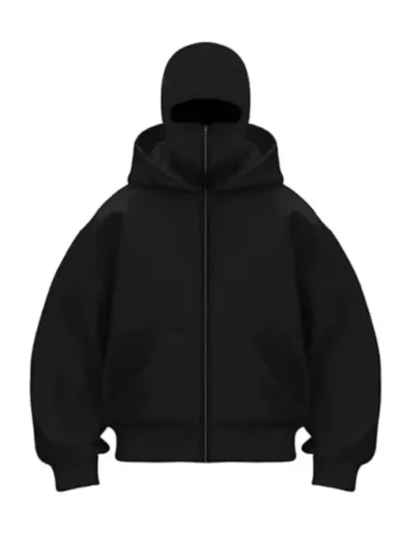 Femeie Neagră 3 Fire Dublă Glugă Mască Detalii Hoodie 2