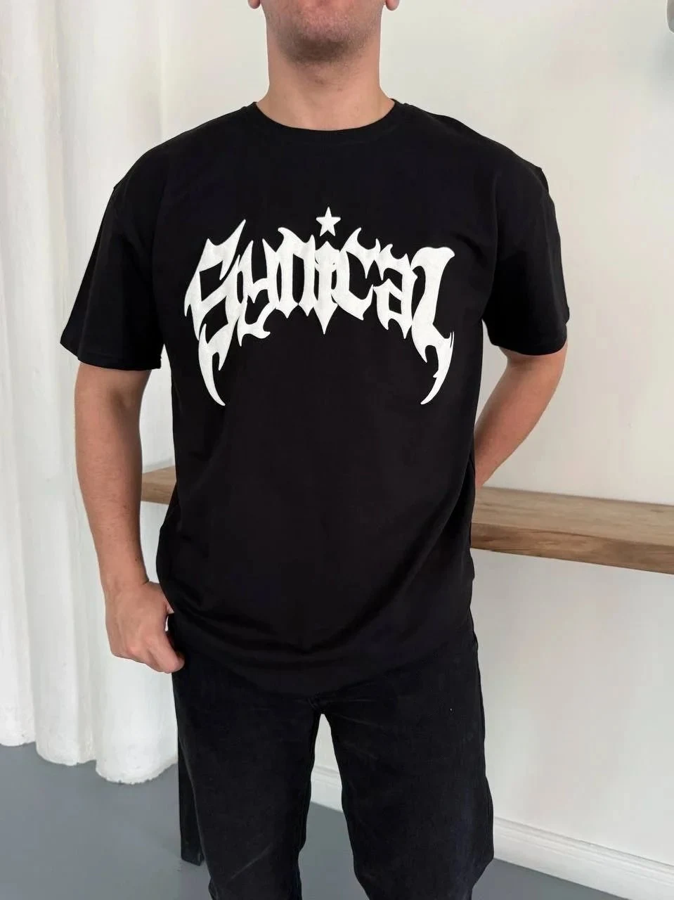 Bărbați Negru Oversize Guler Bicicletă Imprimat Vară Tricou