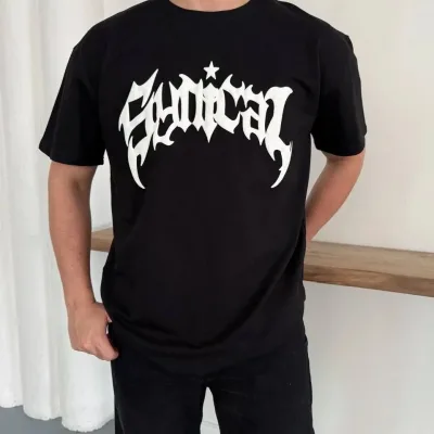 Bărbați Negru Oversize Guler Bicicletă Imprimat Vară Tricou 1