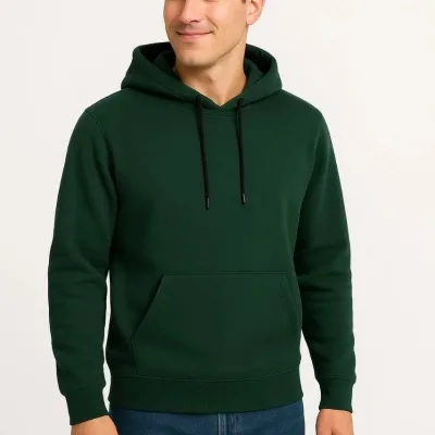 Bărbat Haki 3 Fire Bumbac Glugă Cangur Buzunar Sweatshirt 1