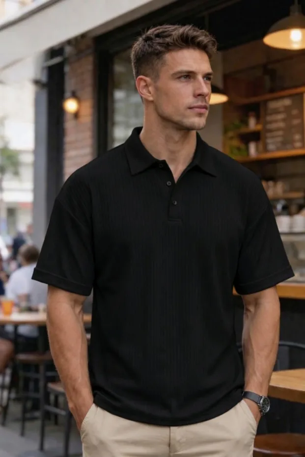 2-Pack Set Oversize Striped Cotton Polo T-Shirt 3