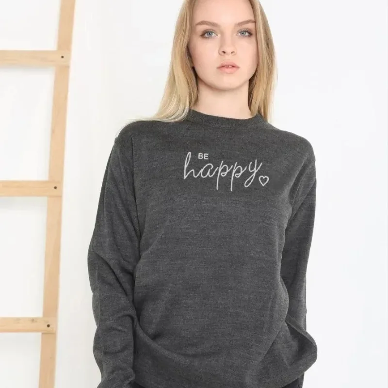 Women Smoke Printed Crew Neck Woven Knit Sweater