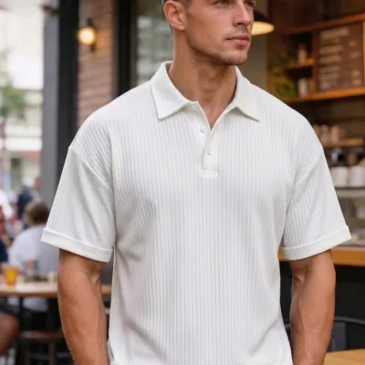 Set da 2 Oversize Rigato Cotone Polo T-Shirt 2