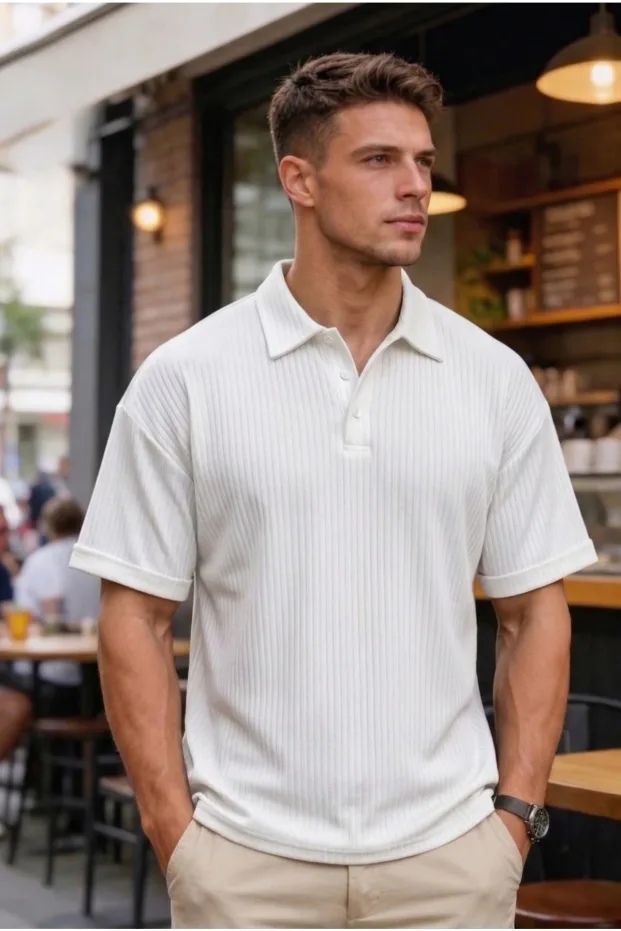 2-Pack Set Oversize Striped Cotton Polo T-Shirt 2